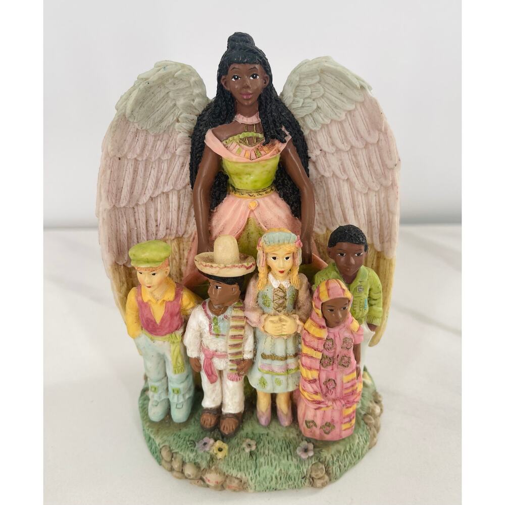 Vintage Angel with Wings and Children of the World Figurine - Christian Figurine